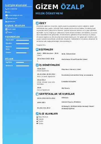 Müzik Öğretmeni Cv Örnekleri cv indir